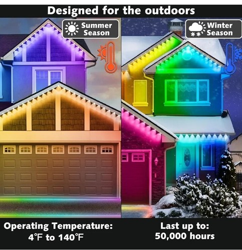 100FT Permanent Outdoor RGB Lights,Waterproof Smart LED Eaves Lights with... - Picture 6 of 10