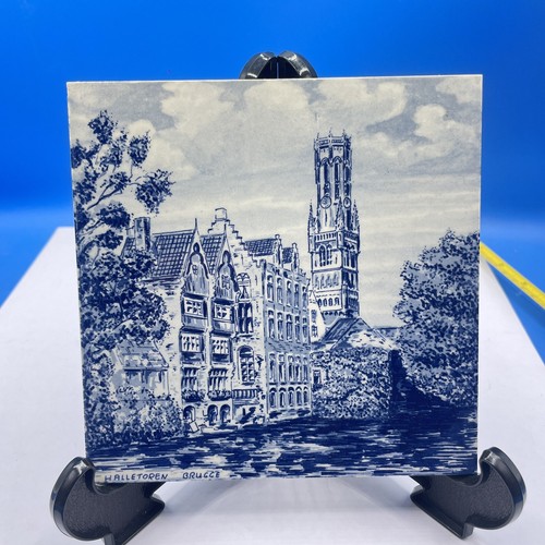 Delft Tile 6" x 6" Belgium Brugge Flanders Hand Painted Signed Made in Holland - Afbeelding 1 van 12