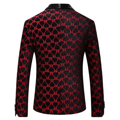 Herren Herz Muster Anzug Blazer Kleid Jacke Ball Hochzeit Party Bühne Schausteller Mantel - Bild 6 von 12