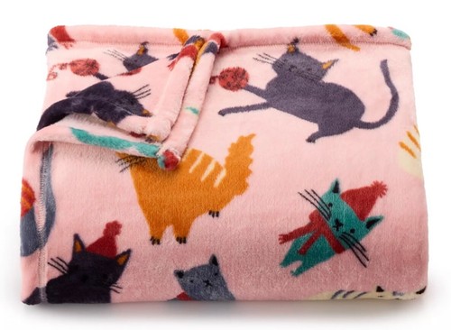 Cozy Cats Pink Soft Plush Throw Blanket 5' x 6 ft - The Big One - New - Picture 2 of 4