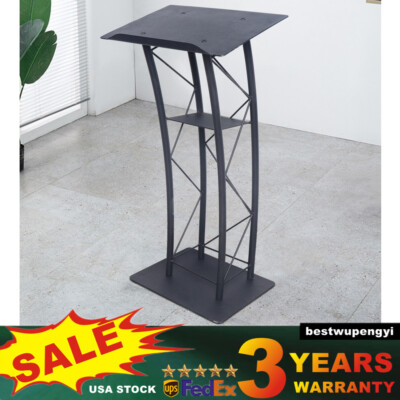 Curved Podium Stand Metal Black Pulpit Lectern for Speeches, Opening Ceremonies