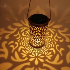 Solar Lantern Flower Cylinder Garden Hanging Patio Yard Lights Metal Lamp Décor 