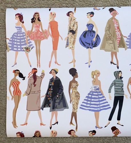 Vintage Wallpaper Sample Poster Barbie Doll Wearing Dress 14.5” x 26.5” New - Picture 2 of 7