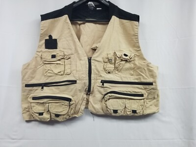 Water Skeeter Cotton Fly Fishing Vest Utility Front Zip 12 Pocket Khaki Size 2XL