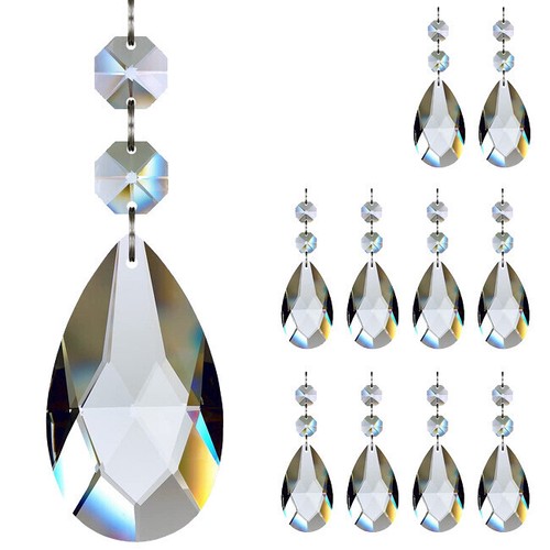10pcs Glass Crystal Prism Tear Drop Pendant DIY Chandelier Decoration 50/63/76mm - Picture 3 of 11