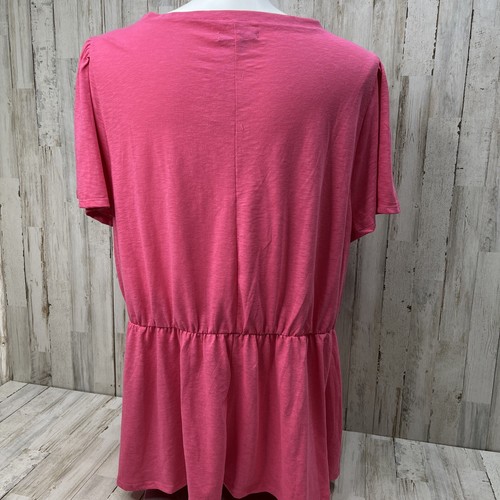 Lane Bryant Shirt Women's size 26 28 Casual Pink Short Sleeve Flowy Cotton Blend - Picture 6 of 10