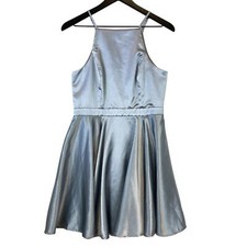 Lulus Size M Mini Fit & Flare Shiny Satin Blue Party Dress
