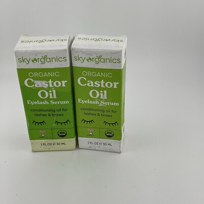 2 Pack Sky Organics Organic Castor Oil Eyelash Serum for Lash, Brow 1oz Dropper