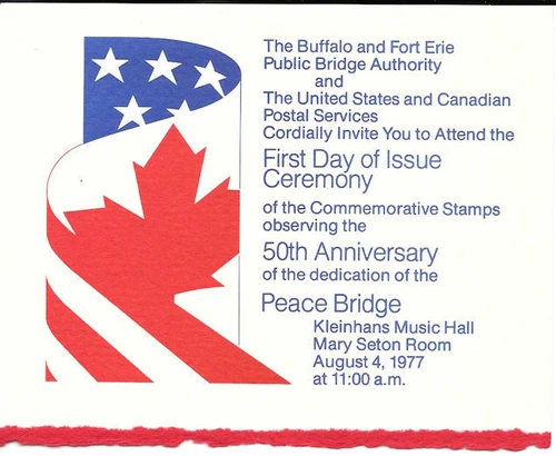 #1721 First Day Program Invitation 13c Peace Bridge Stamp w/Canada FD