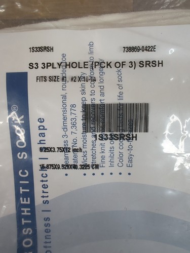 3 Pk Knit-Rite S3 Liner Prosthetic Sock Size #1 #2 Wide Short (10-14) - 3 ply - Picture 4 of 4