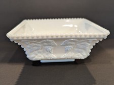 Vtg White Milk Glass Serving Bowl Paneled Grape Westmoreland 9" Square Footed 