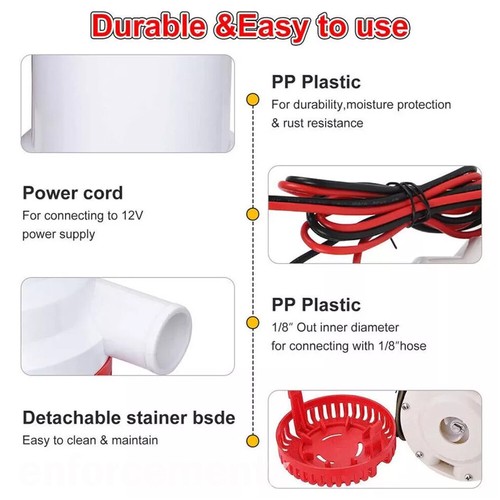 2000GPH Boat Marine Submersible Plumbing Electric Bilge Water Pump Yacht RV 12V - Bild 4 von 13