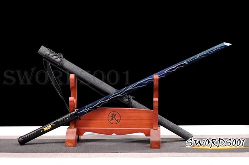 Espada Ninja Patrón Relámpago Acero al Carbono Hoja Azul Chino Tang Dao Con Cinturón - Imagen 4 de 10