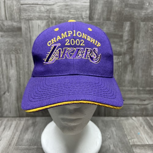 Vintage LA LAKERS 2002 Championship 3-Peat Black Strap Back Hat Purple Kobe Shaq - Picture 2 of 11