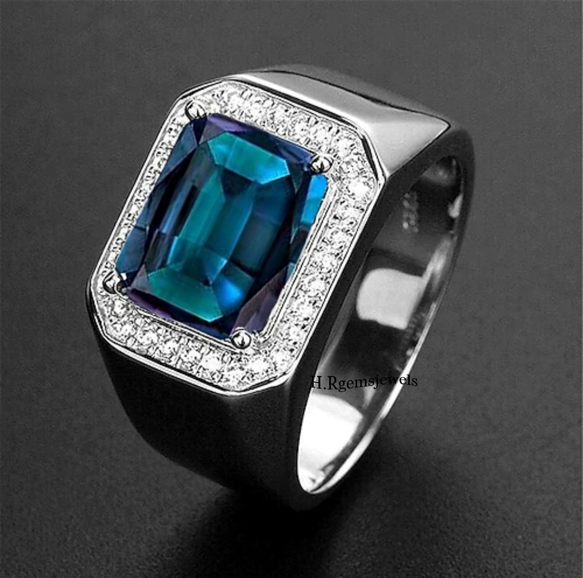 Buy Lab Created Alexandrite Ring for Men's Engagement Ring Emerald Cut  Color Change Gemstone Sterling Silver Ring June Birthstone Ring Online in  India - Etsy