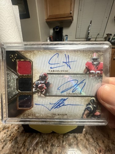 2014 topps trip threads AUTO 26/36 Tre mason / Jeremy Hill / Carlos Hyde relic - Picture 1 of 3