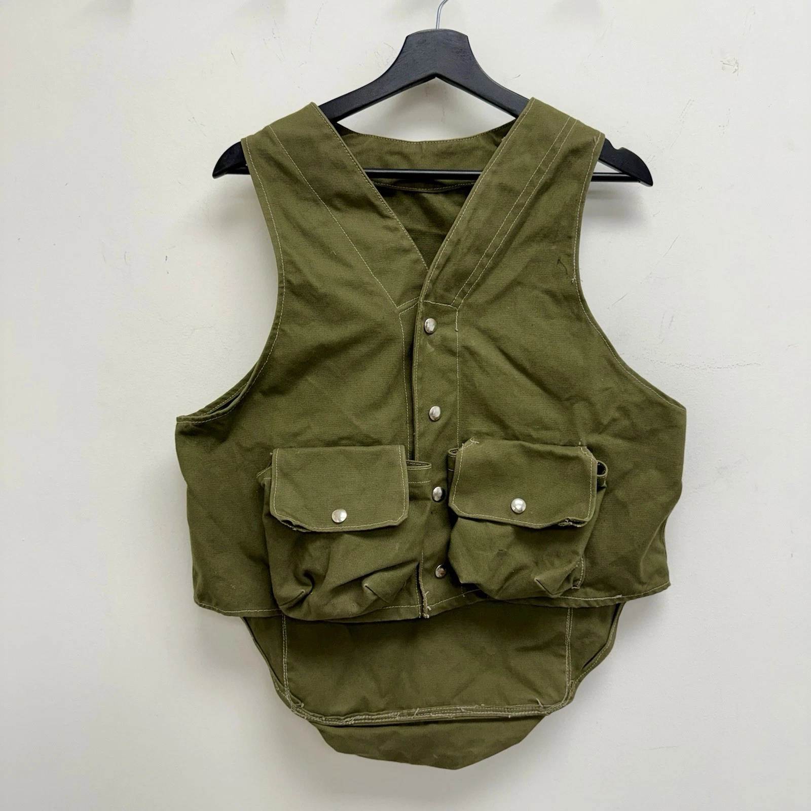 Antique 1940s Canvas Hunting Fishing Vest Dot Snaps Mint Unused