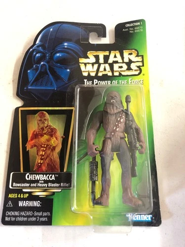 Star Wars Power of the Force Green Hologram Card Chewbacca with Bowcaster and He