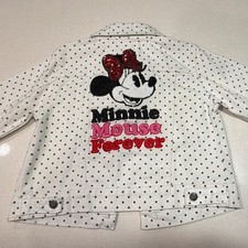 Disney Store Minnie Mouse Girls Polka Dot Denim Jacket Size 5/6 Sequins White