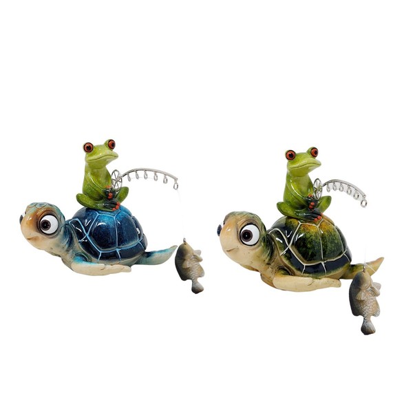 2Er Set Dekofiguren SchildkröTen Harry Mit Froschfreund Mit Angel 12Cm Formano-image
