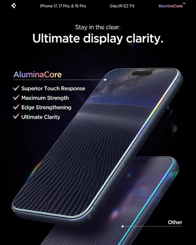 Protector de pantalla de vidrio templado Spigen AluminaCore para iPhone 17 Pro/16 Pro [2 P - Imagen 5 de 9