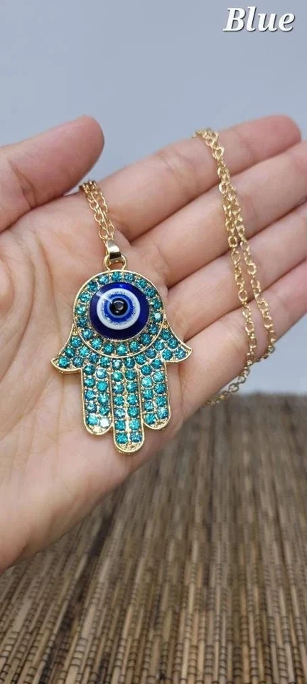 Gold Hamsa Hand Halskette 🧿 Fatimas Hand Anhänger Böser Blick Schutz Schmuck - Bild 2 von 4