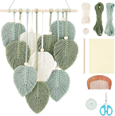 DIY Macrame Leaf Wall Hanging Beginners Macrame Kit Leaf Woven Tapestry Feather