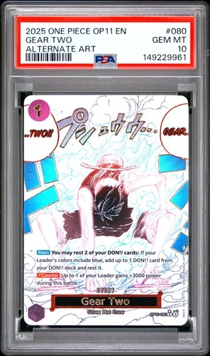 2025 ONE PIECE OP11-A FIST OF DIVINE SPEED ALTERNATE ART #080 GEAR TWO PSA 10