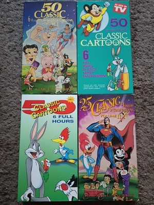 Lot Of 4 50 Classic Cartoons VHS Superman Bugs Bunny Woody