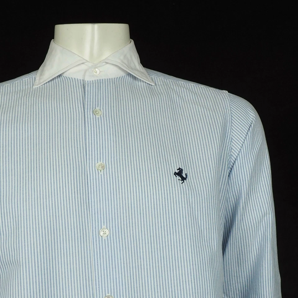 Ferrari Button Down Shirt Mens Medium Blue Italy Dress Oxford Blend French Cuffs - Image 2 of 4