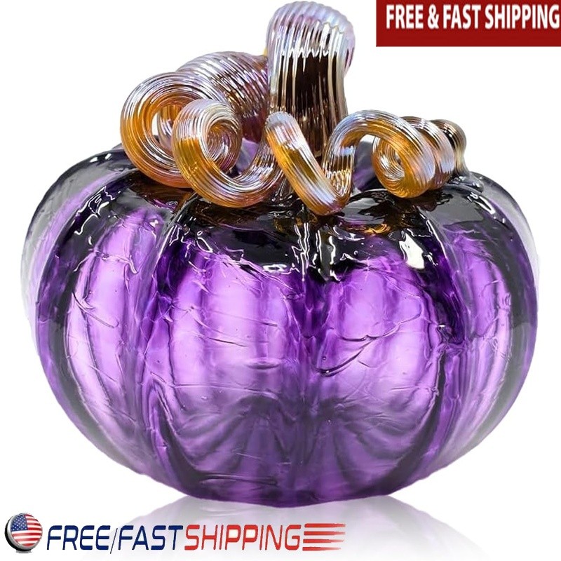 Unique Handcrafted Glass Pumpkin Home Decor Rustic Autumn Ornament Decoration US