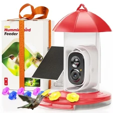 ® Hummingbird Feeder with Camera for Outdoors Solar Panel,Smart Bird Camera w...