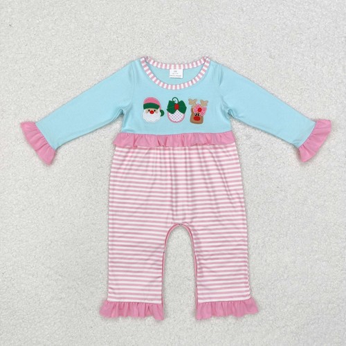 Toddler Girls Sister Christmas Santa Elk Pink Striped Outfit and Romper - Picture 3 of 5
