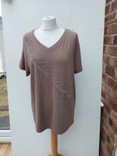 Frank Usher Size S/M Top Feather V Neck Jersey Top Stud Embellished Mocha New