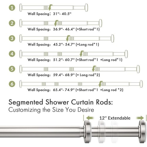 Adjustable Spring Tension Shower Curtain Rod 31-75'' Heavy Duty Rust Proof New - Picture 2 of 6