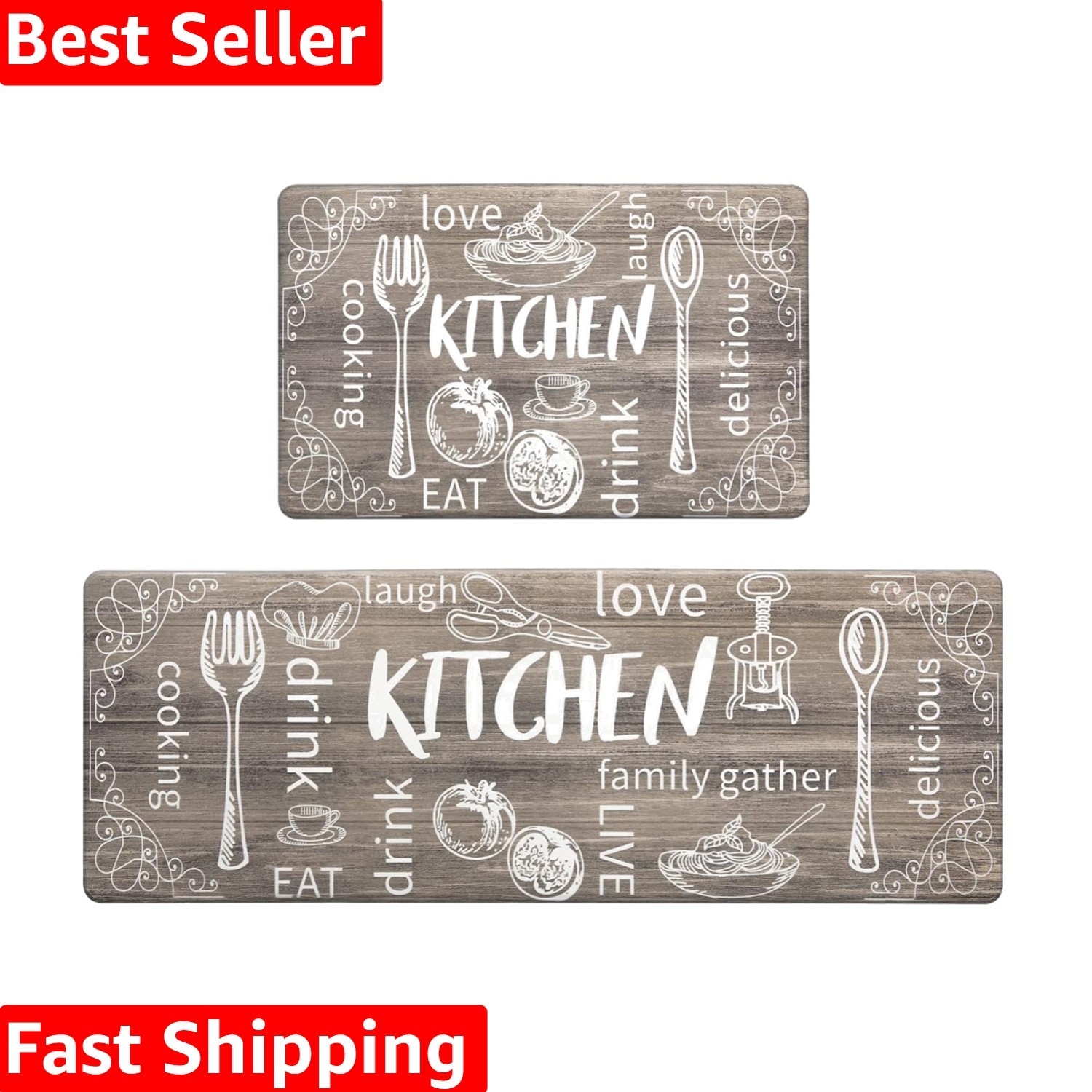 Comfortable Non-Slip Kitchen Mats Set - Thick Anti-Fatigue Design, 2 Sizes