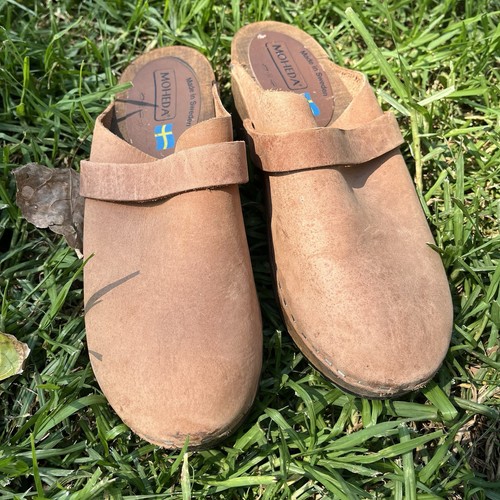 Moheda Swedish Leather Wood Clogs Size 39 Slim