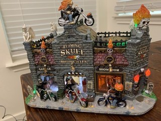 Lemax Spooky Town Flaming Skull Motorcycles USED SOUND/LIGHTS WORK