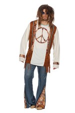 Hippie Peace Herren Kostüm Jeans-Schlaghose 60er 70er Jahre Flower Power Shirt