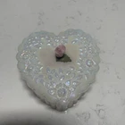 VTG 80s FENTON Glass Iridescent Opal Heart Shaped Jewelry Box Trinket Dish