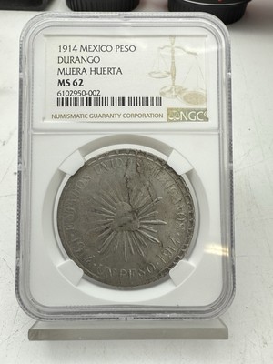 MEXICO 1914 1 PESO MUERA HUERTA Durango REVOLUTION SILVER