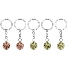 5pcs Retro Lucky Dice Keychain Charm Keyrings with Pendants, Bronze/Red Bronze