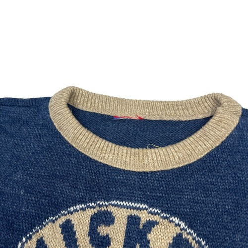Disney Mickey University Intarsia Crewneck Sweater FLAW Tan Blue Youth S Small - Picture 4 of 5