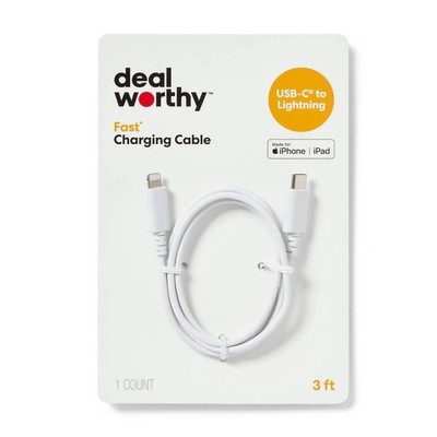 3' MFI CERTIFIED Lightning to USB-C Charging Cable - Dealworthy White