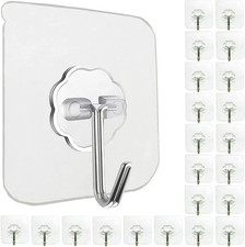 24 Pack Adhesive Wall Hooks Clear 33LB Heavy Duty Sticky Hooks