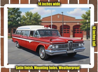 Metal Sign - 1959 Edsel Ambulance Oil Painting - 14x10