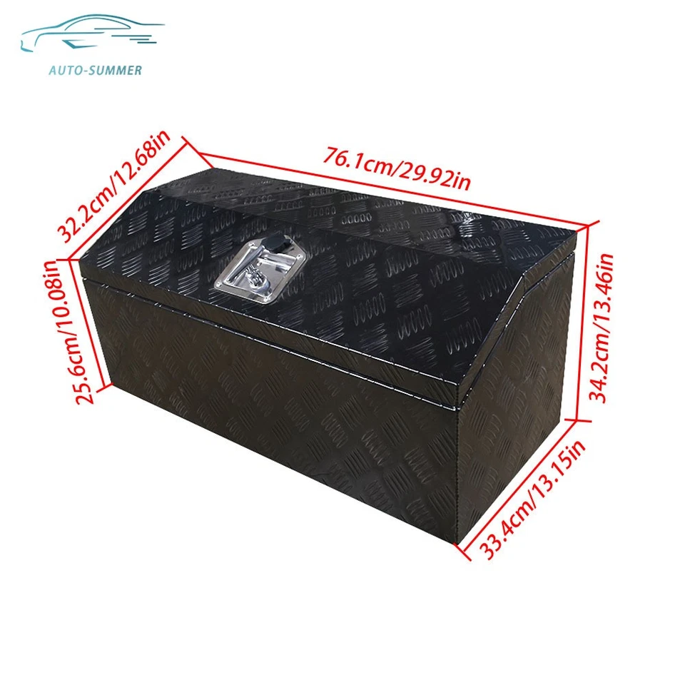 Caja de herramientas de montaje superior de aluminio negro de 30" x 13" x 13" para camioneta camioneta remolque RV Foto 3 de 4