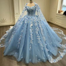 Princess Sky Blue Quinceanera Dresses with Cape Corset Lace Up Sweet Ball Gowns