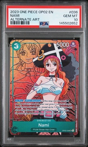 2023 ONE PIECE OP02-PARAMOUNT WAR ALTERNATE ART #036 NAMI PSA 10