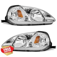 AXLAHA 99-00 Civic EK Headlight Assembly Chrome Amber Driver/Pass